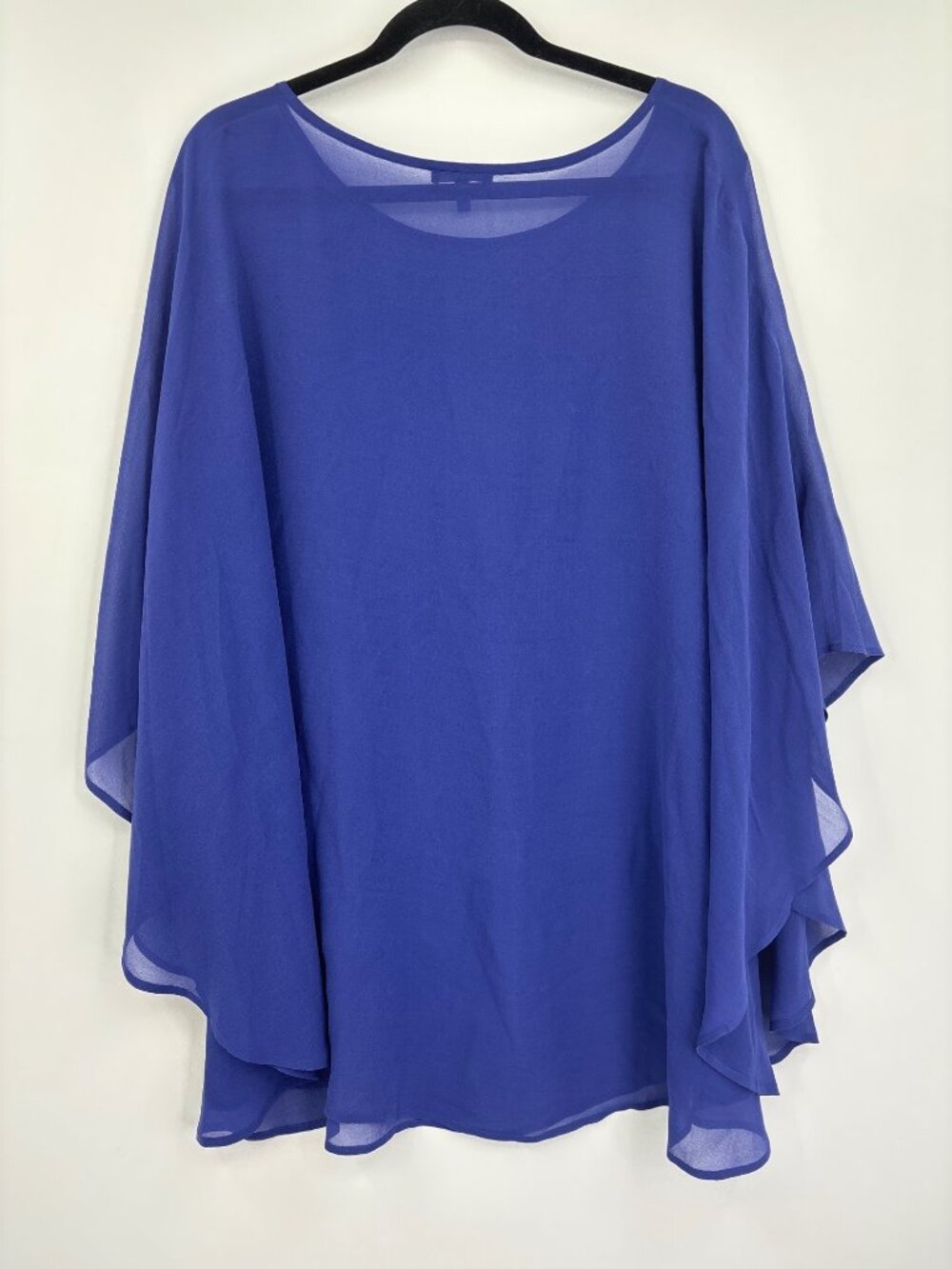 Eileen Fisher Women Sheer 100 % Silk Bateau Georgette Poncho Blue One Size NEW - Picture 5 of 6